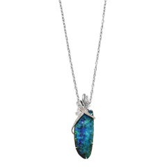 77.80 Carat Natural Australian Boulder Opal and Diamond Pendant Made in Platinum