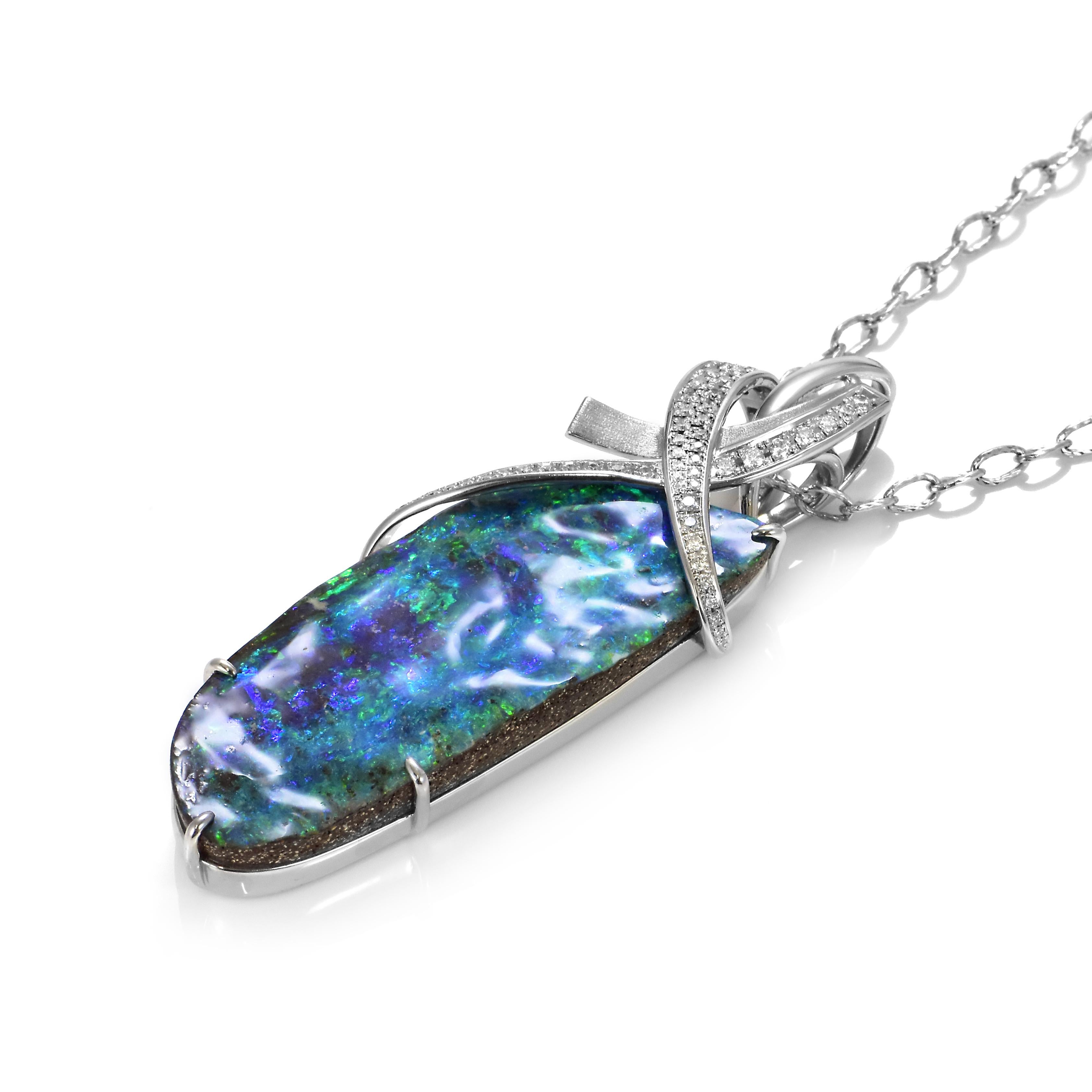Pendentif en platine de 77.80 carats d'opale de Boulder australienne naturelle et de diamants Neuf - En vente à Tokyo, JP