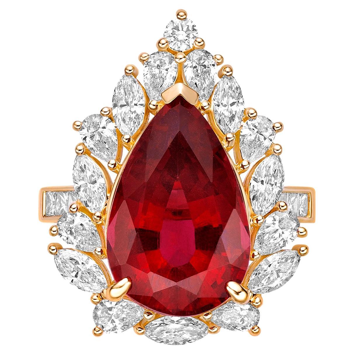 7.784 Carat Rubelite Fancy Ring in 18Karat Yellow Gold with White Diamond. For Sale
