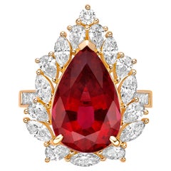 7.784 Carat Rubelite Fancy Ring in 18Karat Yellow Gold with White Diamond.