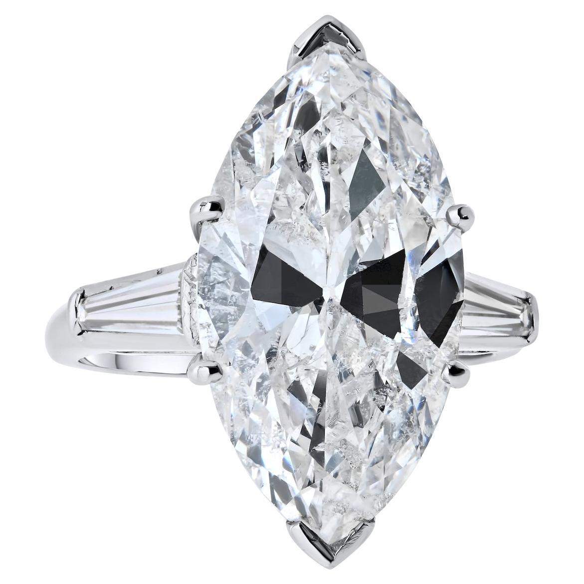 7.78ct Marquise Cut F I2 GIA Diamond Platinum Engagement Ring