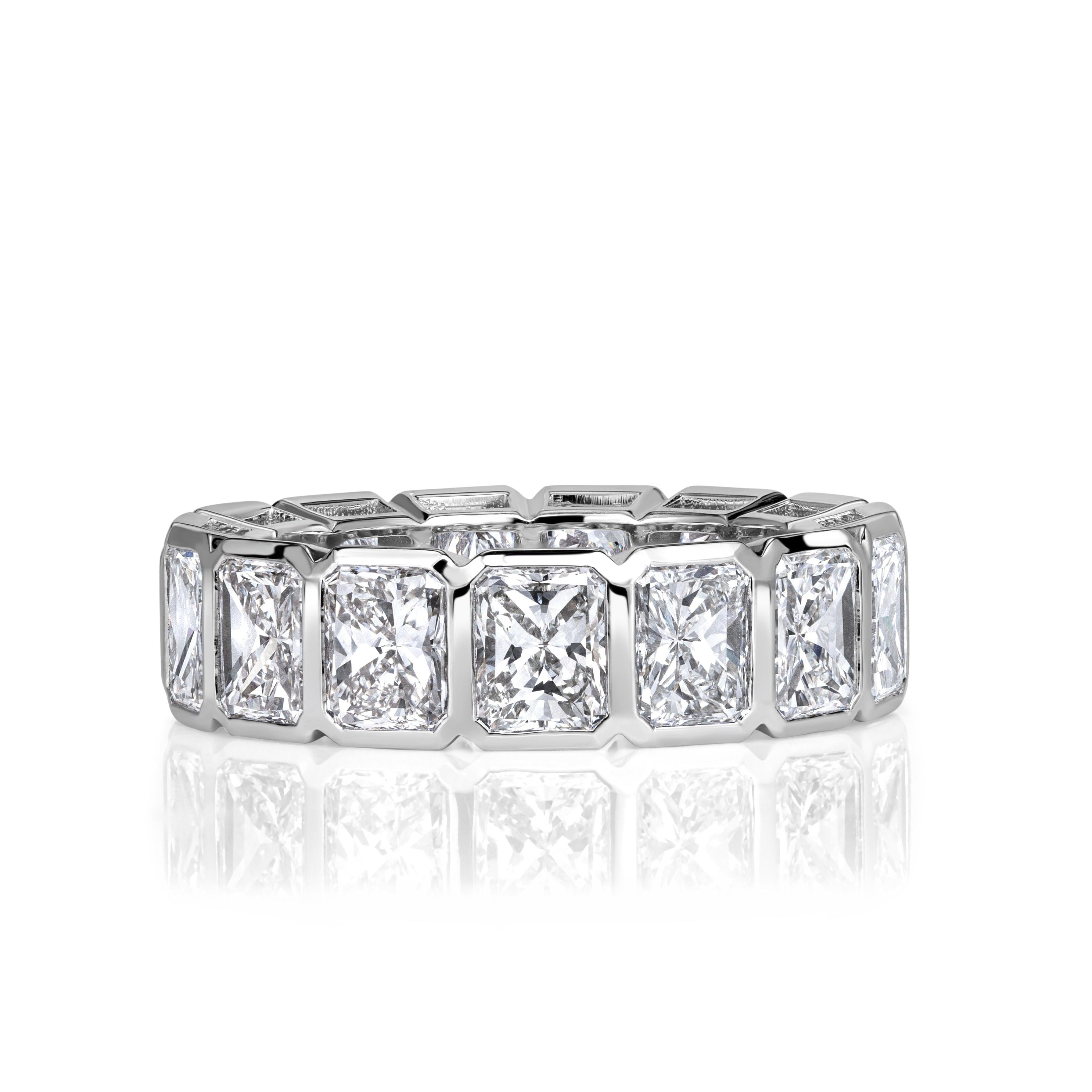 7.78ct Radiant Cut Bezel Set Diamond Eternity Band in 18K White Gold For Sale