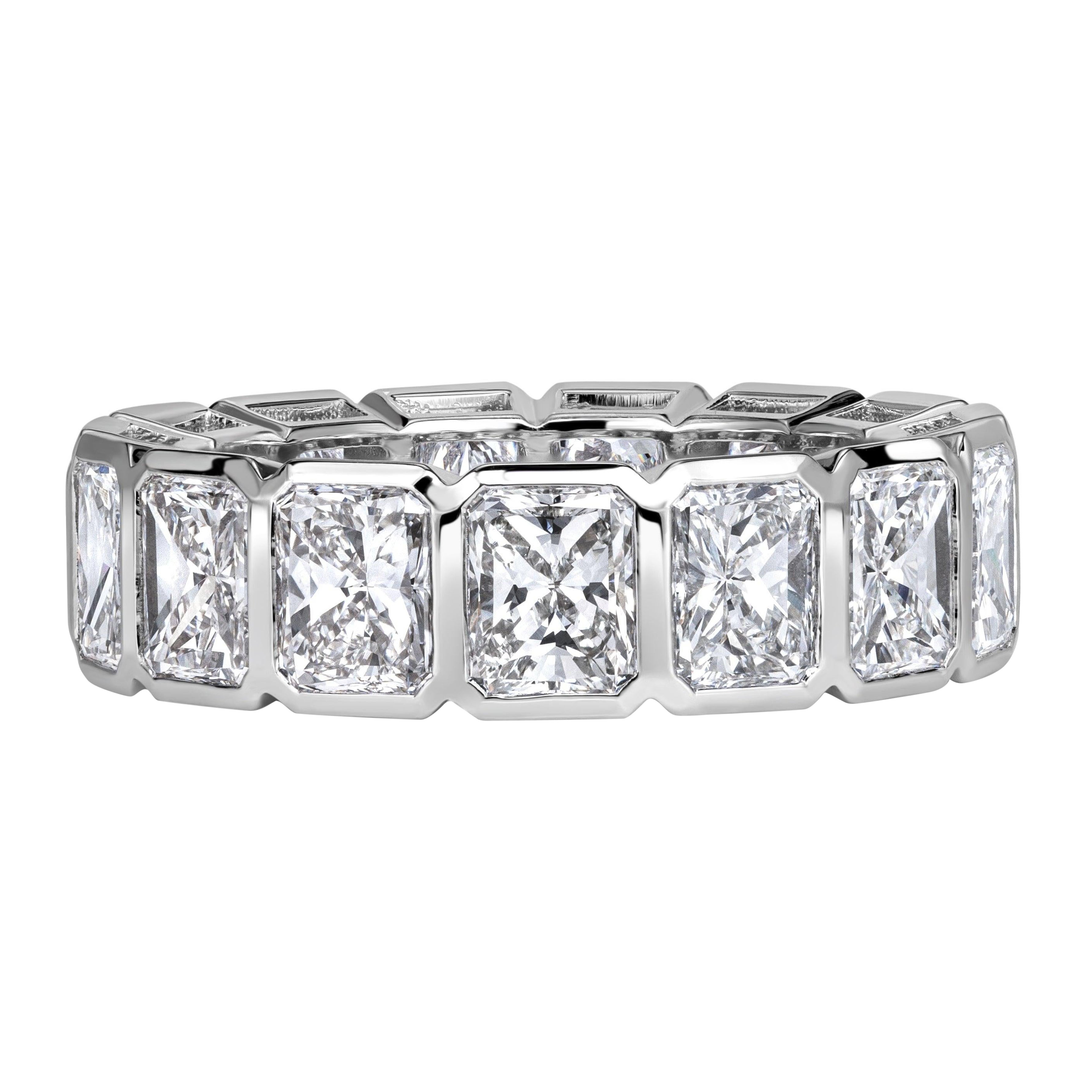 7.78ct Radiant Cut Bezel Set Diamond Eternity Band in 18K White Gold