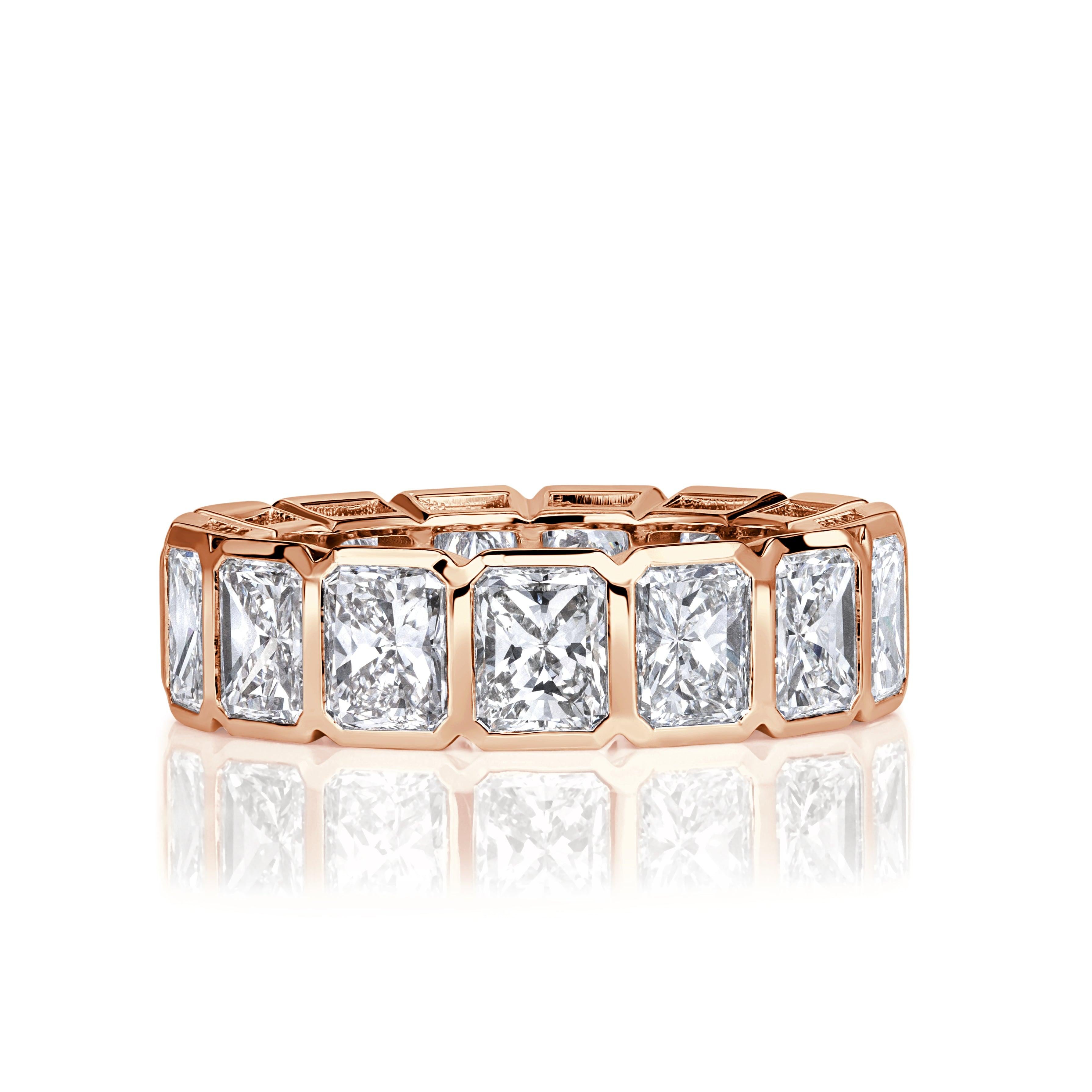 7.78ct Radiant Cut Diamond Eternity Band in 18K Rose Gold For Sale