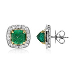 7.79 Carat Emerald and White Diamond White and Yellow Gold Earrings