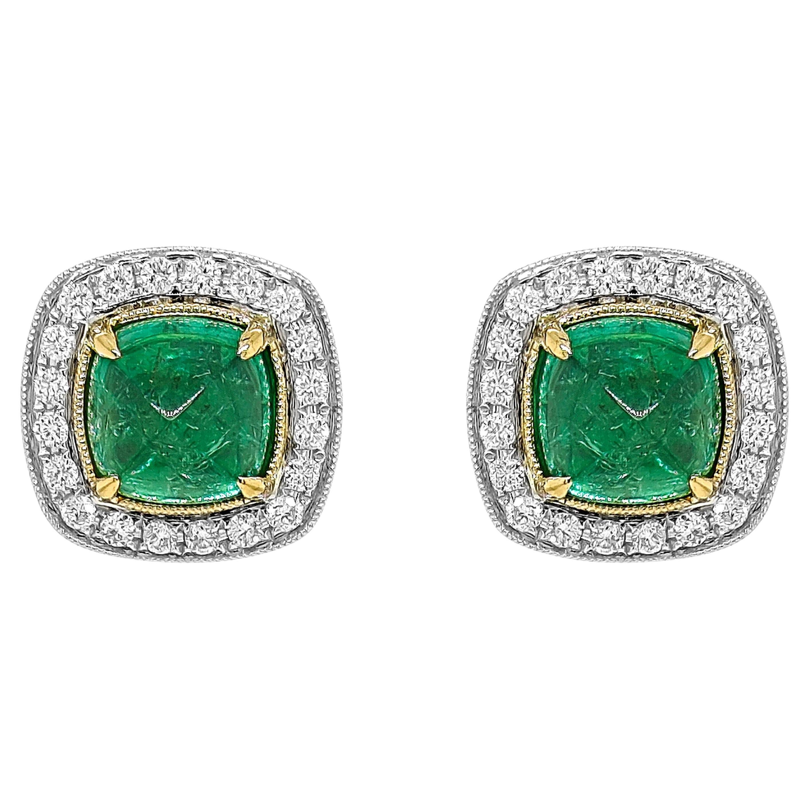 7.79 Carat Emerald and White Diamond White and Yellow Gold Earrings