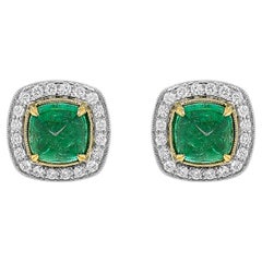 Boucles d'oreilles en or blanc et jaune avec émeraude et diamant blanc de 7,79 carats