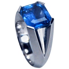 7.79 Carat Natural Unheated Sapphire White Gold Solitaire Ring
