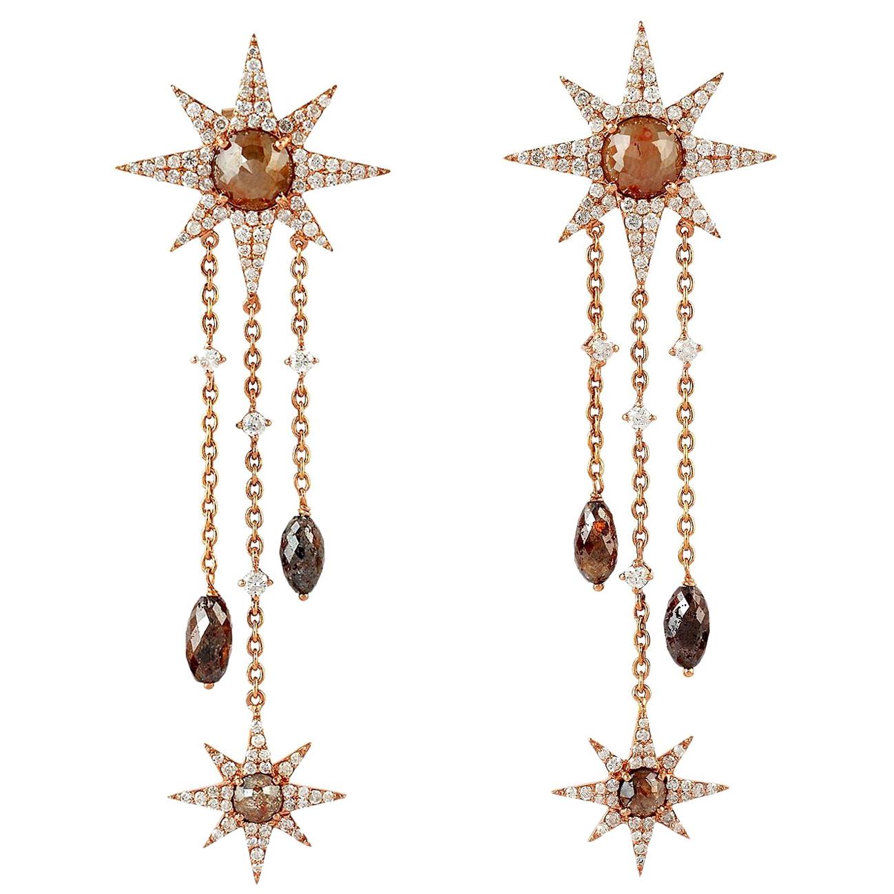 7.79 Carat Fancy Diamond 18 Karat Gold Star Earrings For Sale