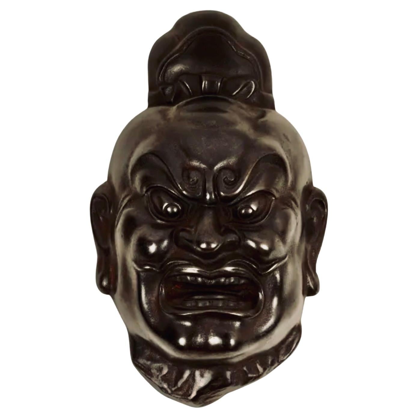 779 Japanese Signed Bronze Nio Mask For Sale