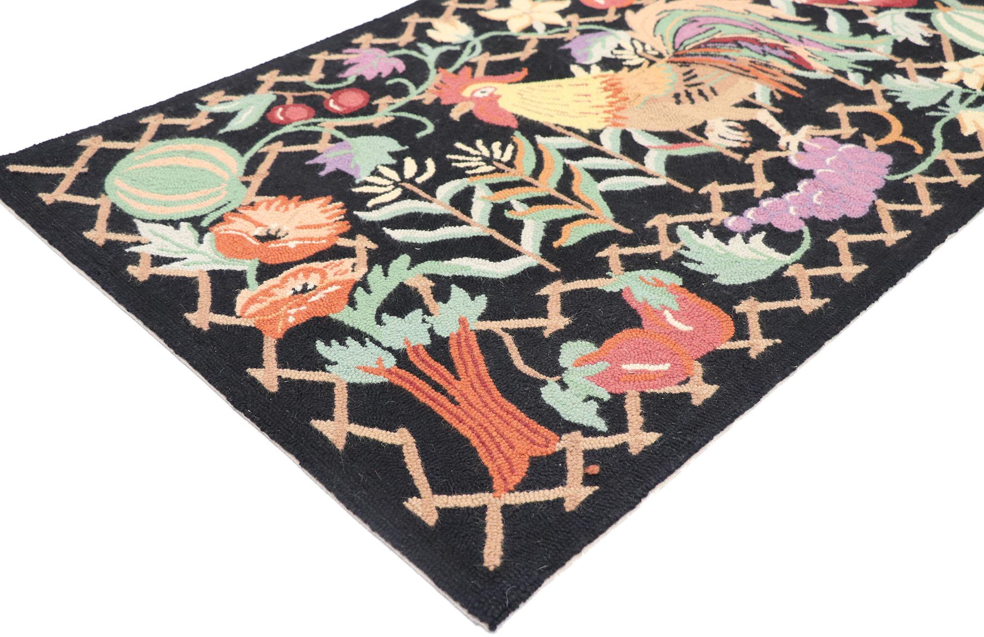 Artisanat Paire de tapis vintage au crochet en forme de coq assortis en vente