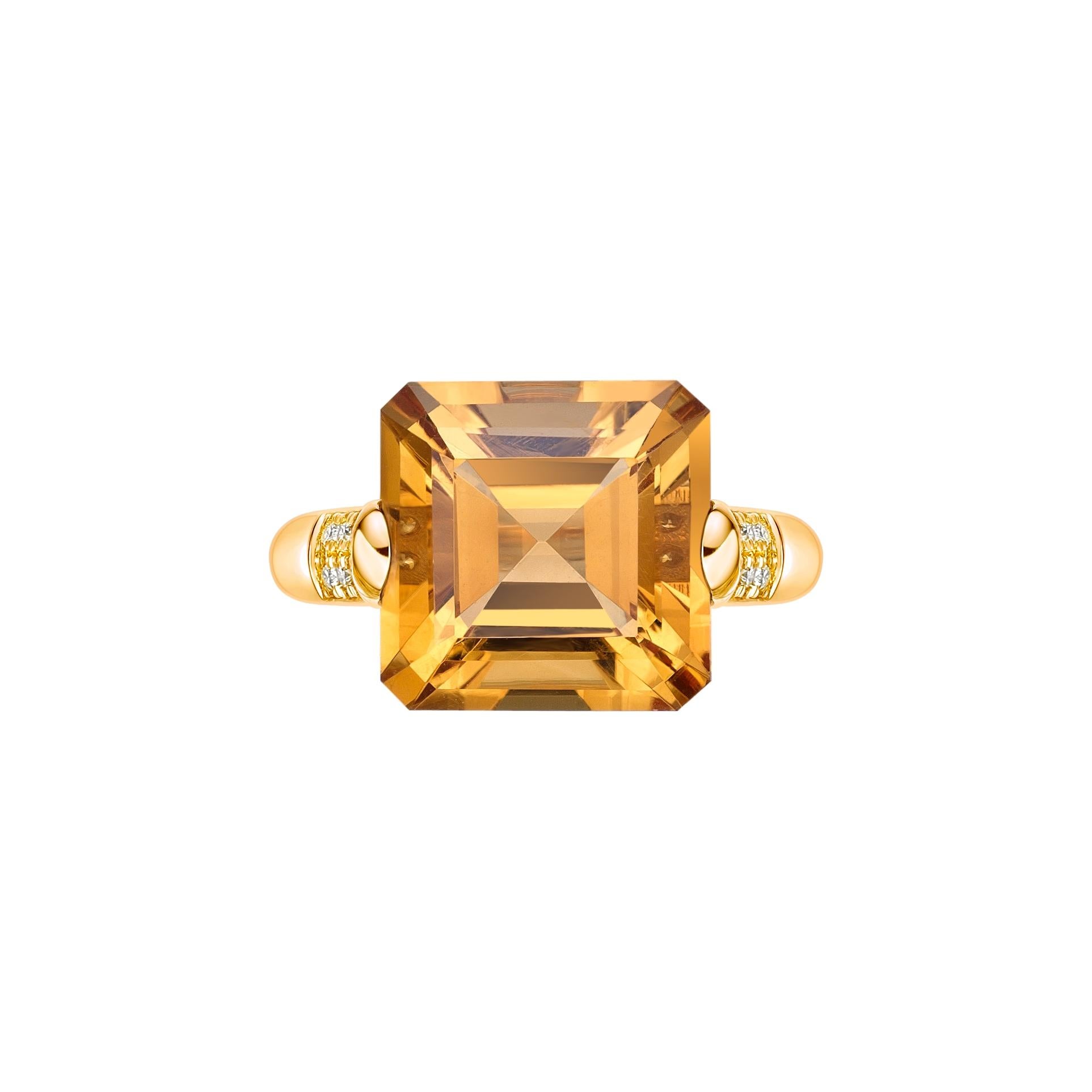 Contemporary 7.79Carat Citrine Fancy Ring in 18Karat Yellow Gold with White Diamond. For Sale