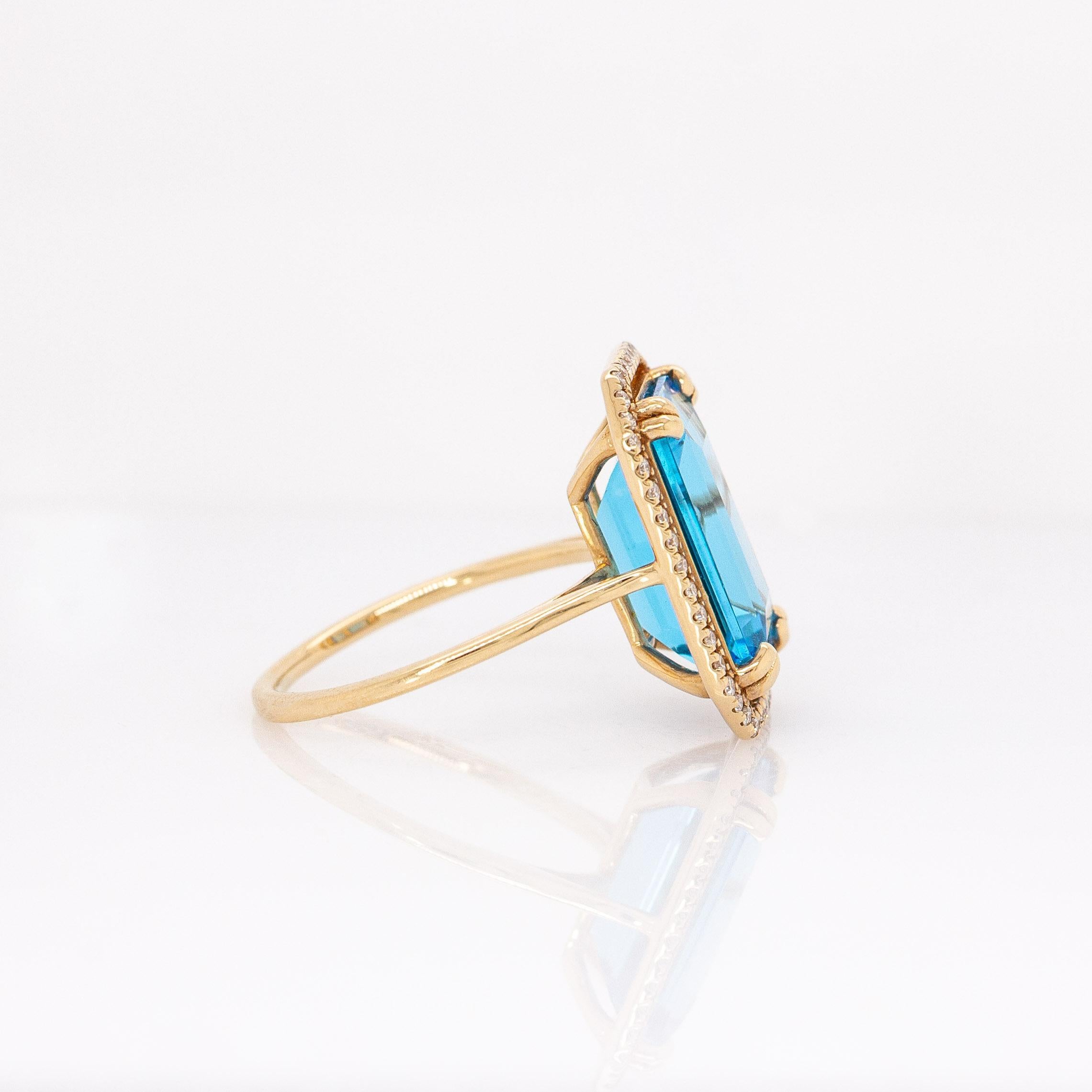 Anello con dichiarazione di 7,7 carati di topazio svizzero e diamanti naturali: Oro massiccio 14k, 14x10mm In condizioni Nuovo in vendita a Columbus, OH