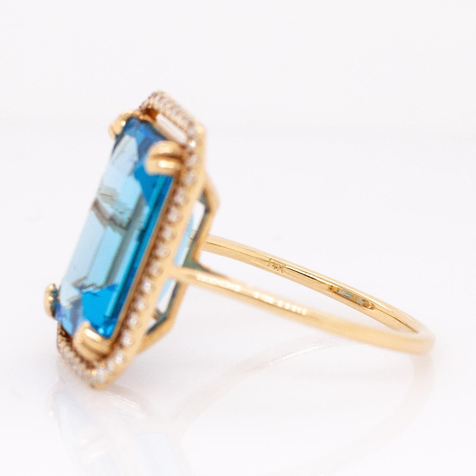 Anello con dichiarazione di 7,7 carati di topazio svizzero e diamanti naturali: Oro massiccio 14k, 14x10mm in vendita 1