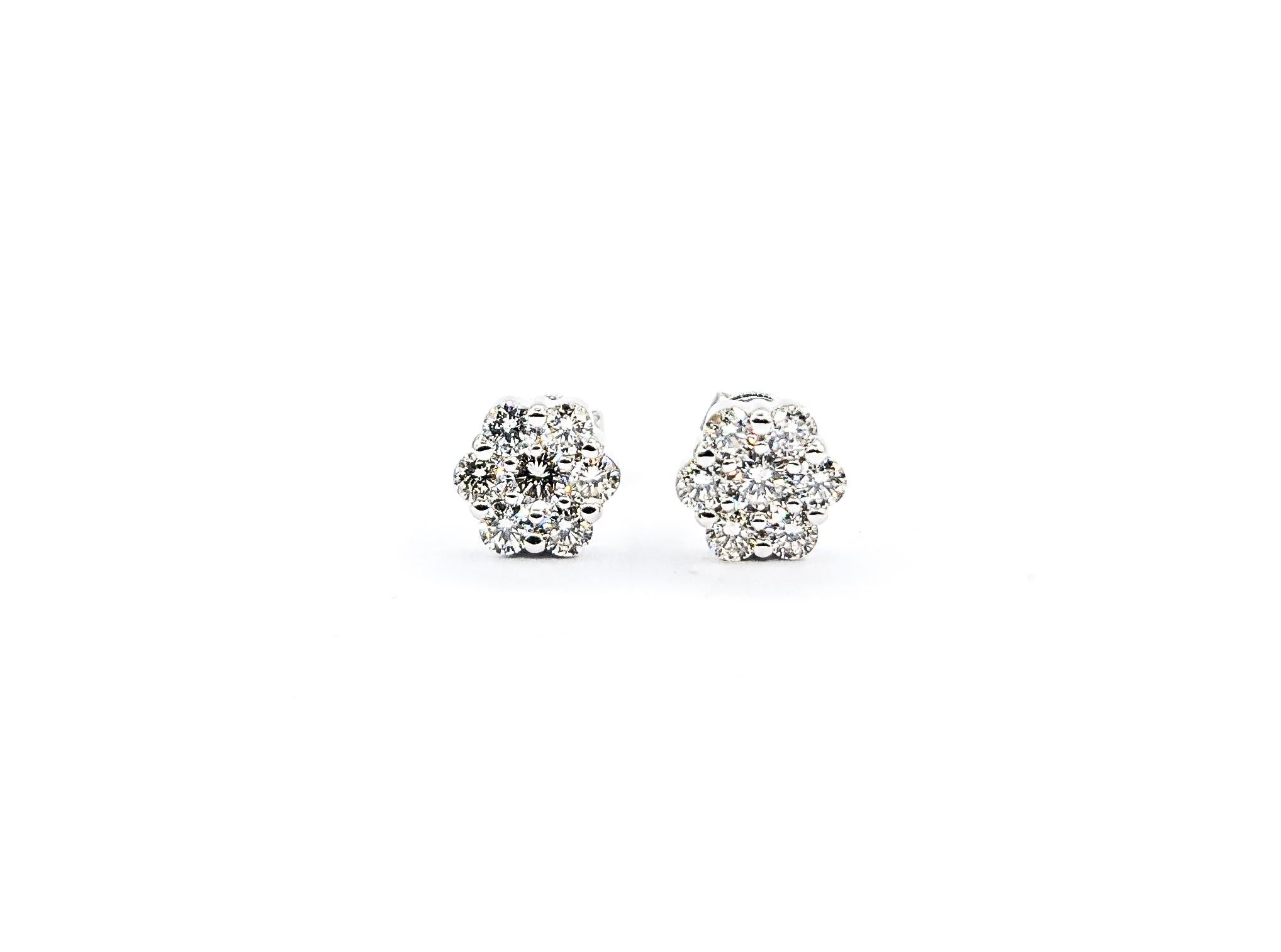 Round Cut .77ctw Diamond Fashion Stud Earrings In White Gold For Sale