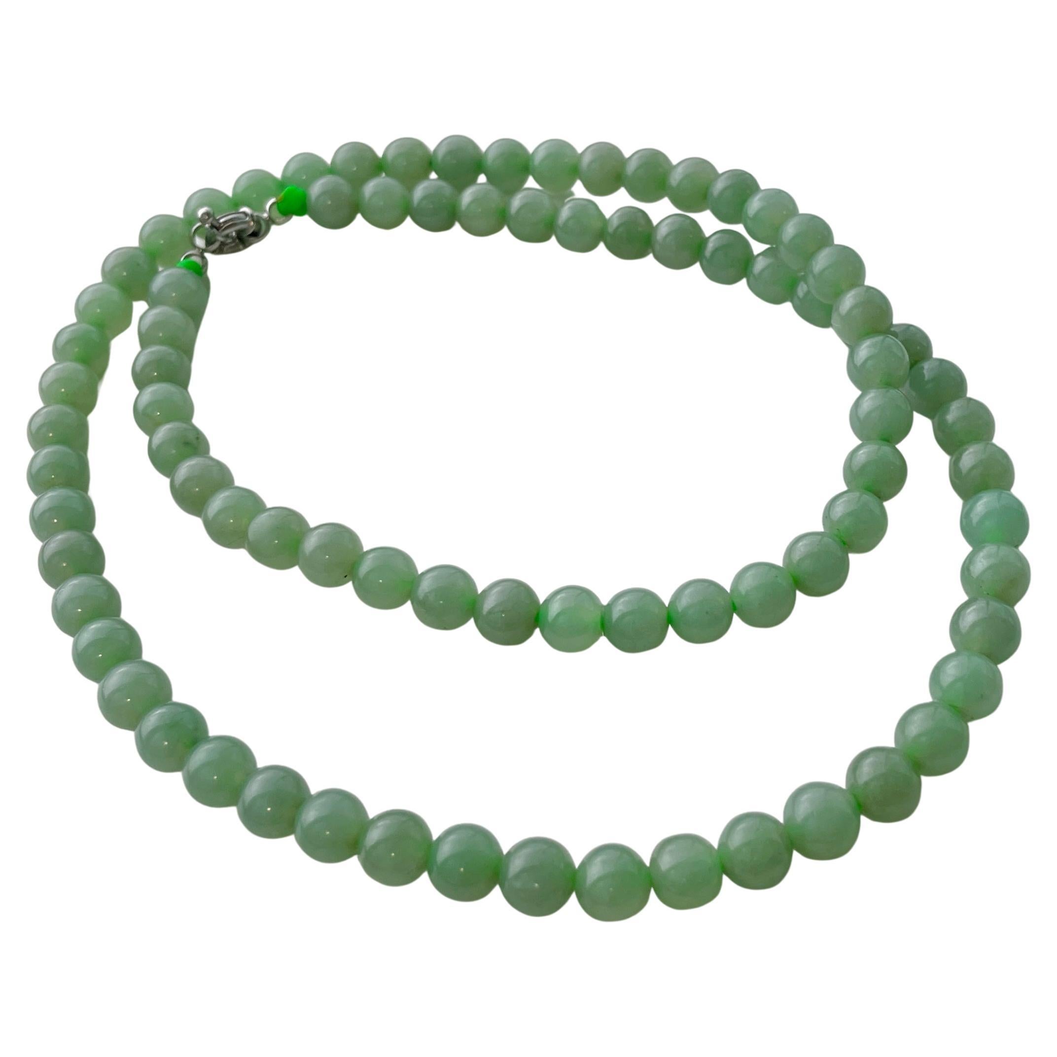 7.7mm+ Translucent Green Burmese Type A Jadeite Jade Necklace
