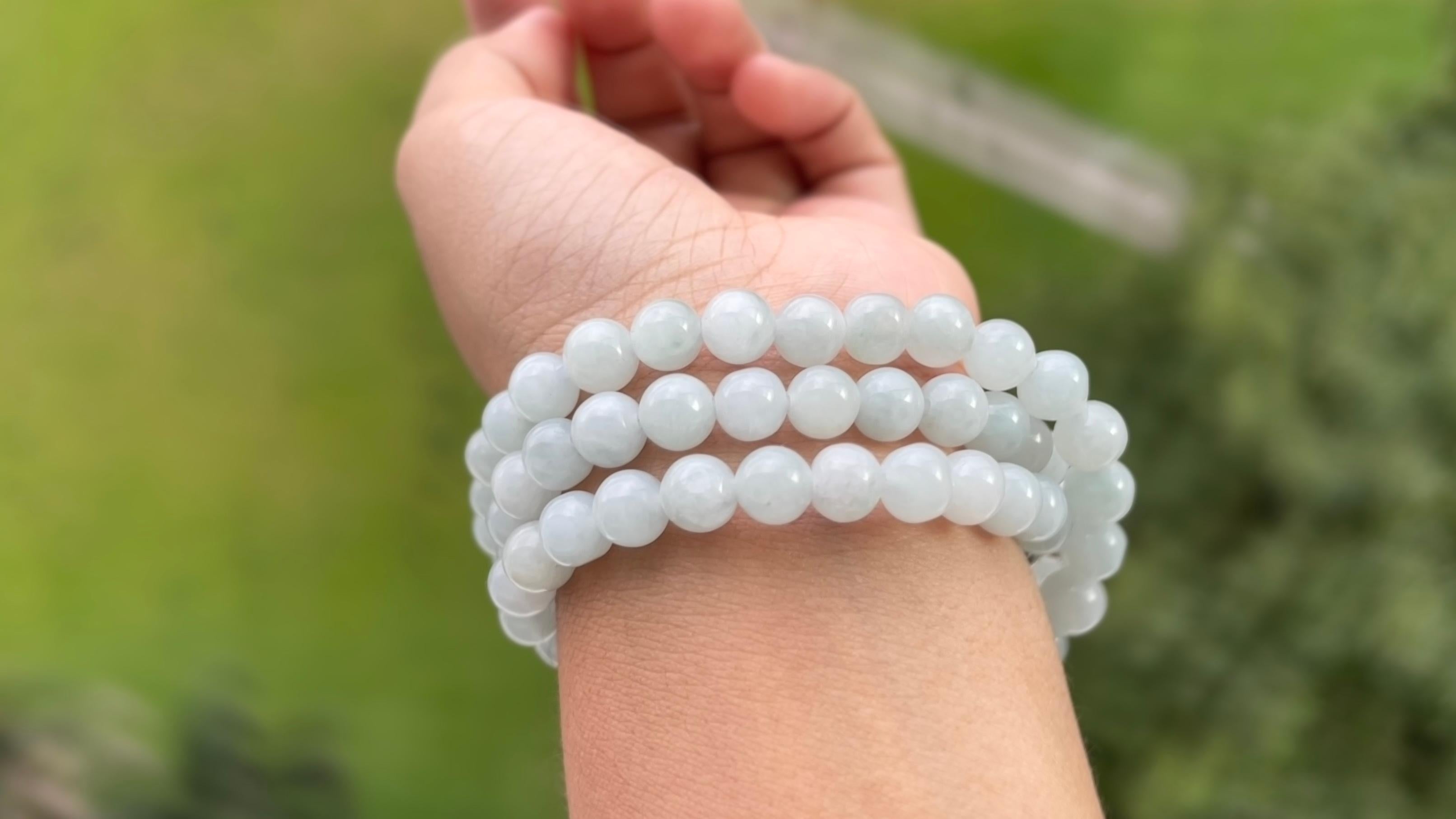 7.7mm+ Translucent White Burmese Type A Jadeite Jade Necklace For Sale 5