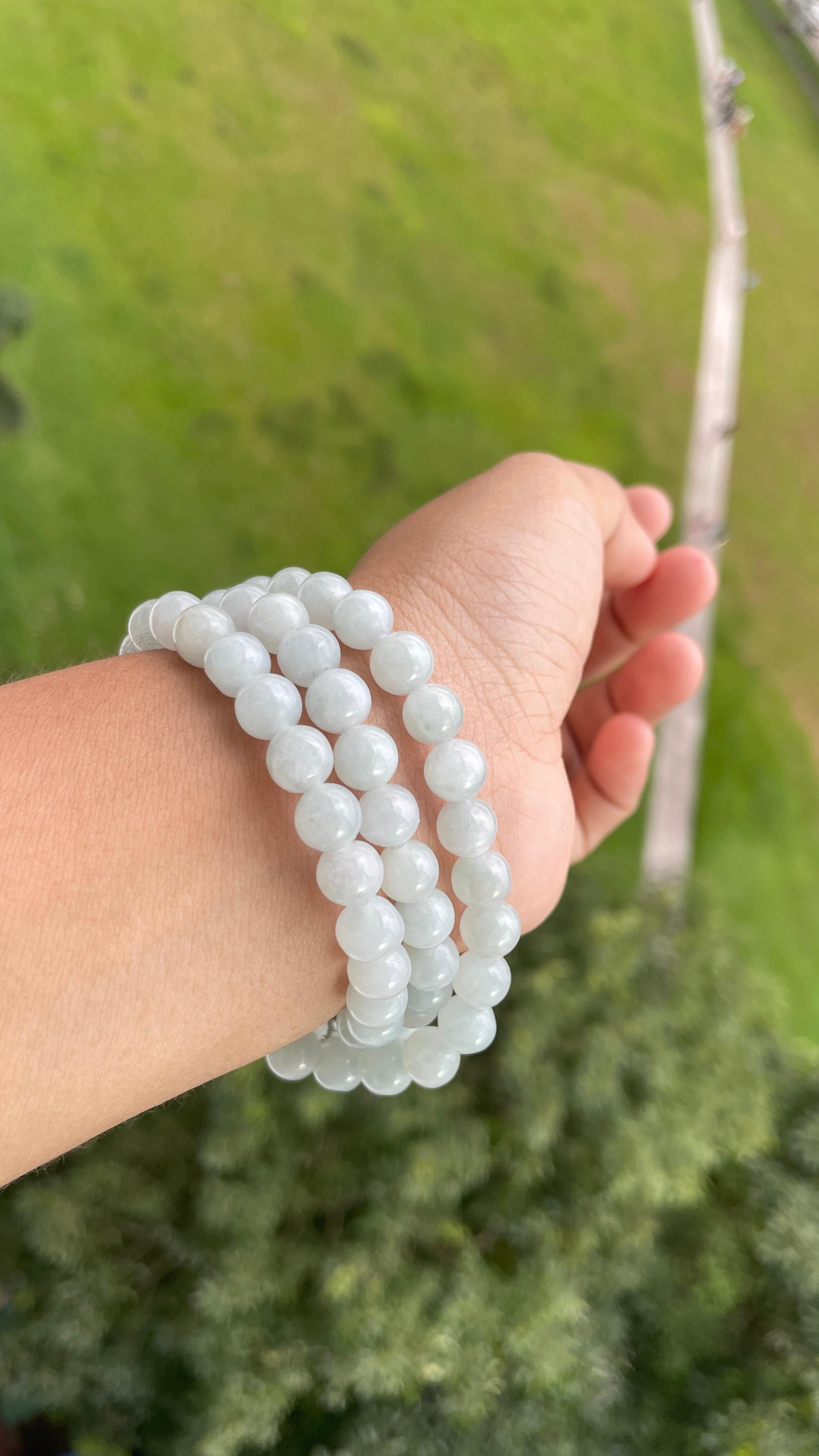 7.7mm+ Translucent White Burmese Type A Jadeite Jade Necklace For Sale 6