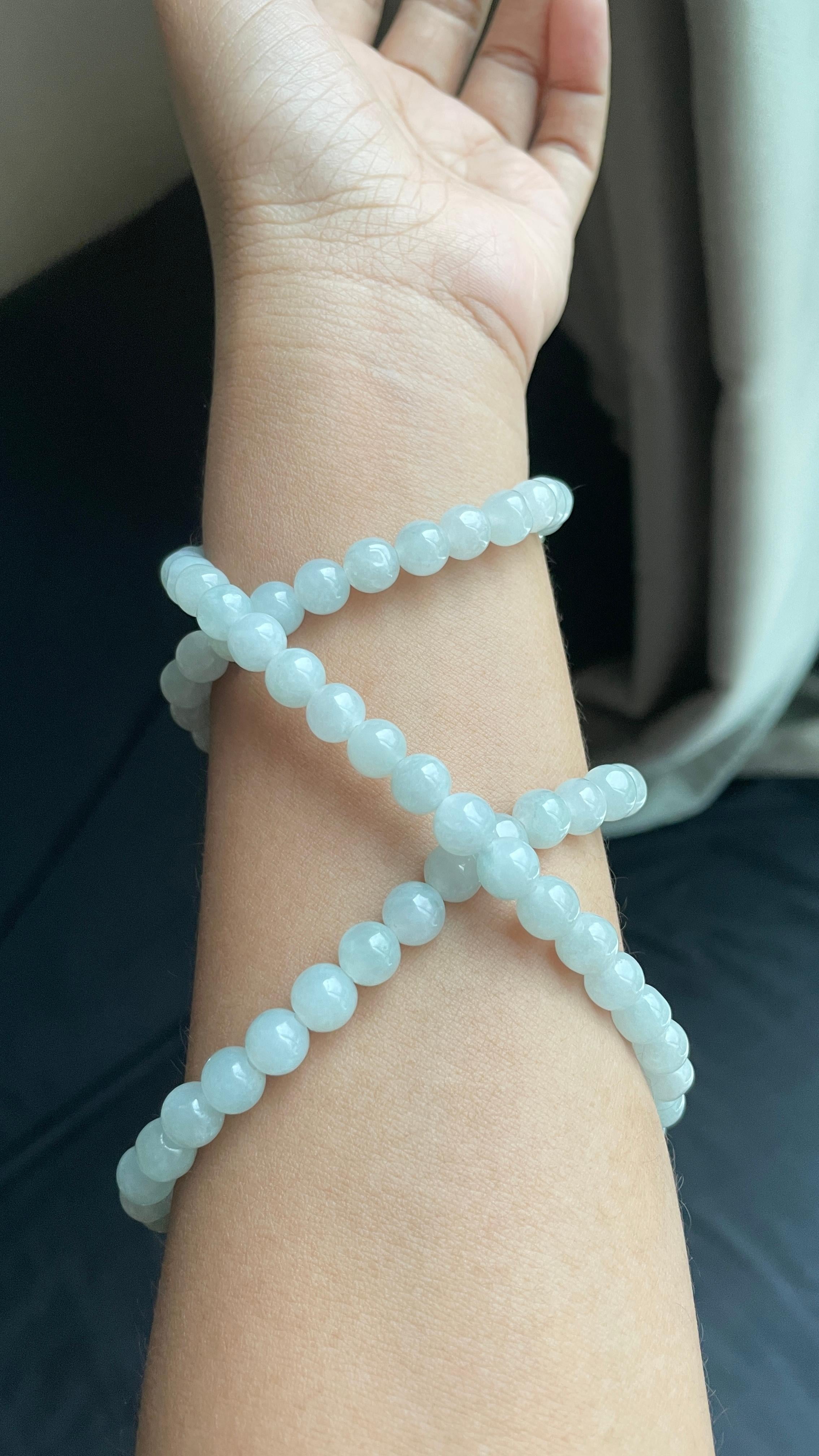 7.7mm+ Translucent White Burmese Type A Jadeite Jade Necklace For Sale 8