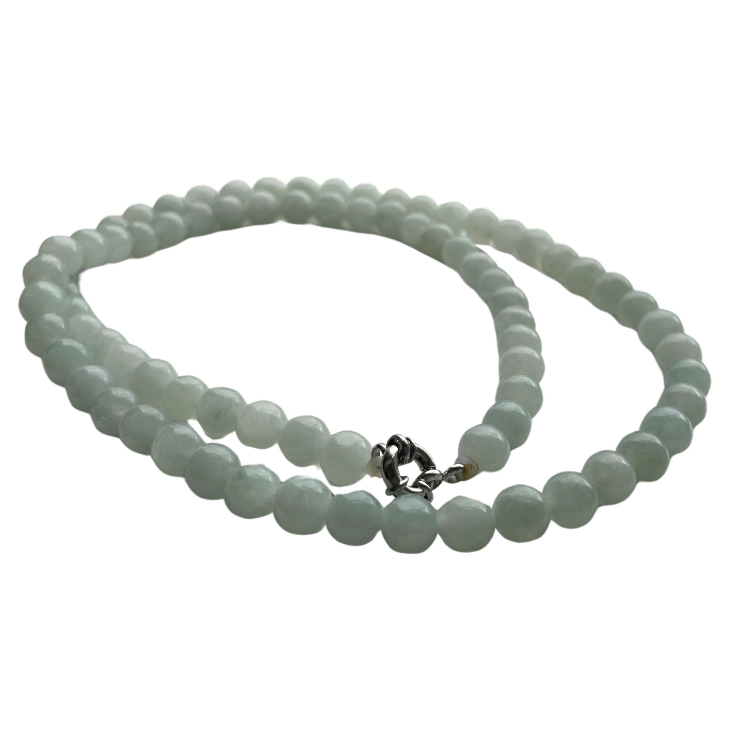 7.7mm+ Translucent White Burmese Type A Jadeite Jade Necklace For Sale