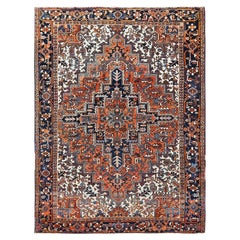 7'7"x10'2" Yam Orange Vintage Persischer Heriz Orientteppich aus reiner Wolle, handgeknüpft, Vintage