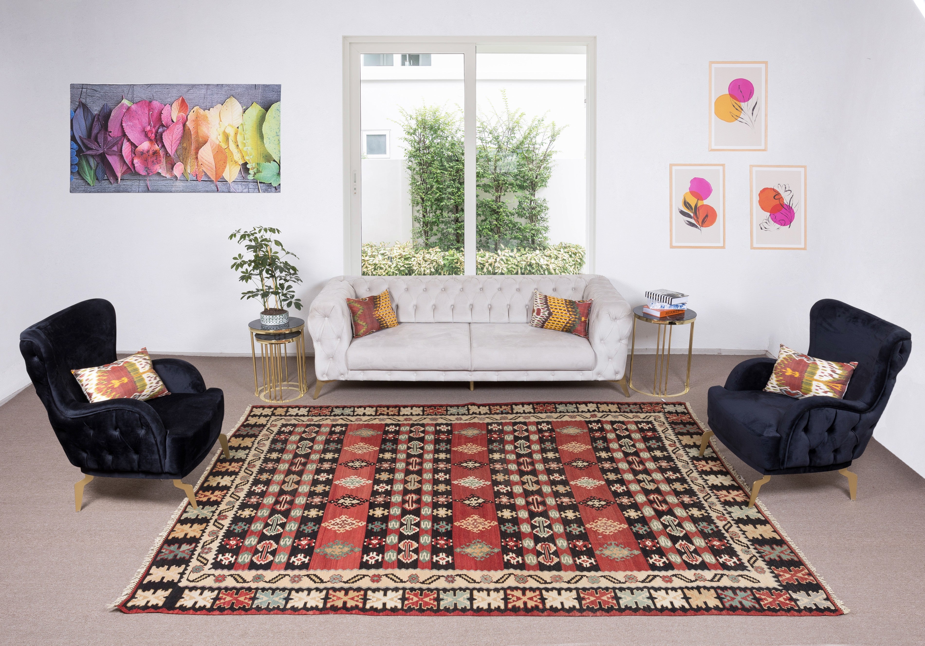 7.7x10.3 Ft Handmade Turkish Kilim. Flatweave Wool Carpet. Vintage Geometric Rug For Sale
