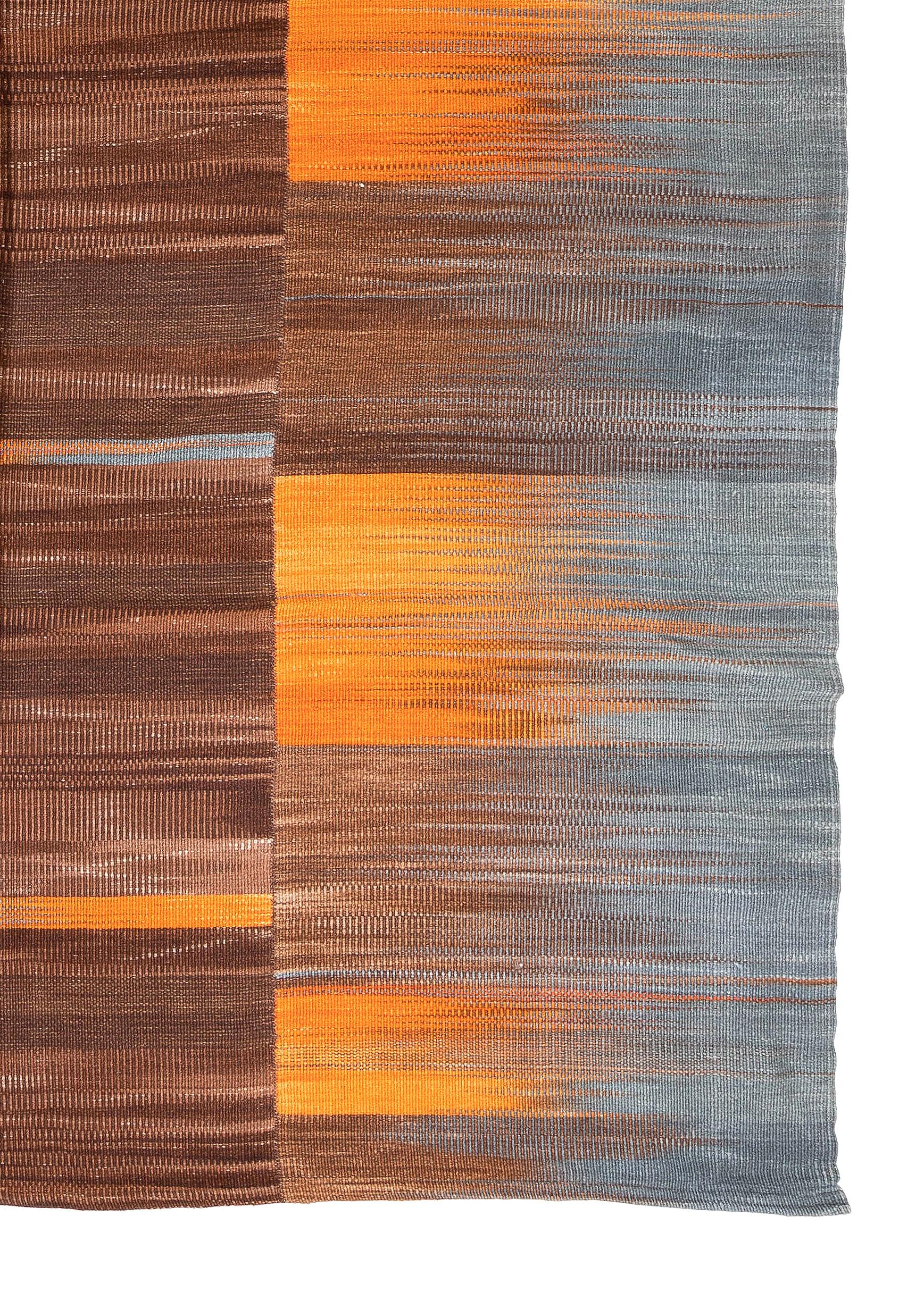 Hand-Woven 7'8'' x 10'9' New Turkish Kilim, Modern Double Sided Rug in Orange, Gray & Brown For Sale