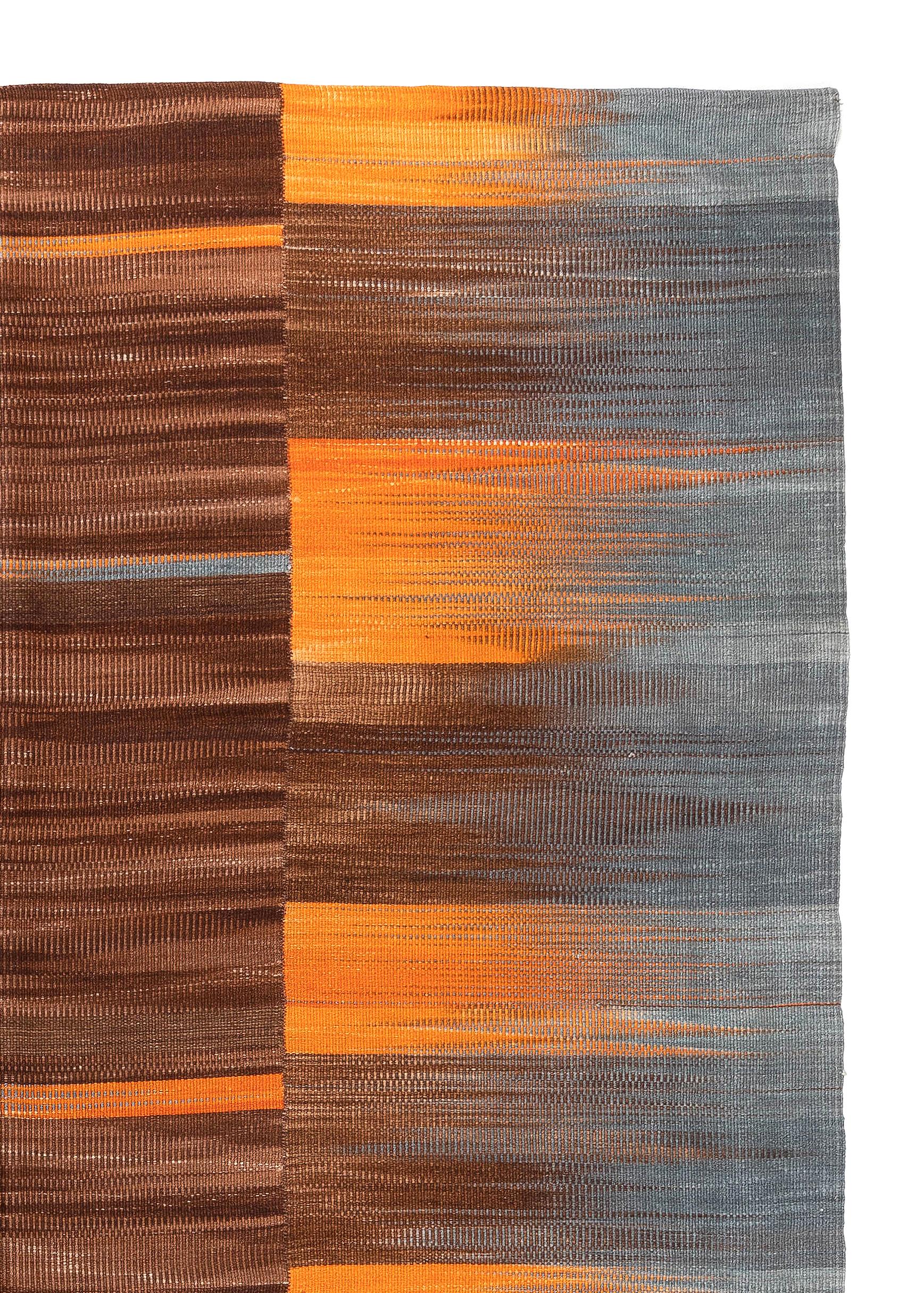Contemporary 7'8'' x 10'9' New Turkish Kilim, Modern Double Sided Rug in Orange, Gray & Brown For Sale