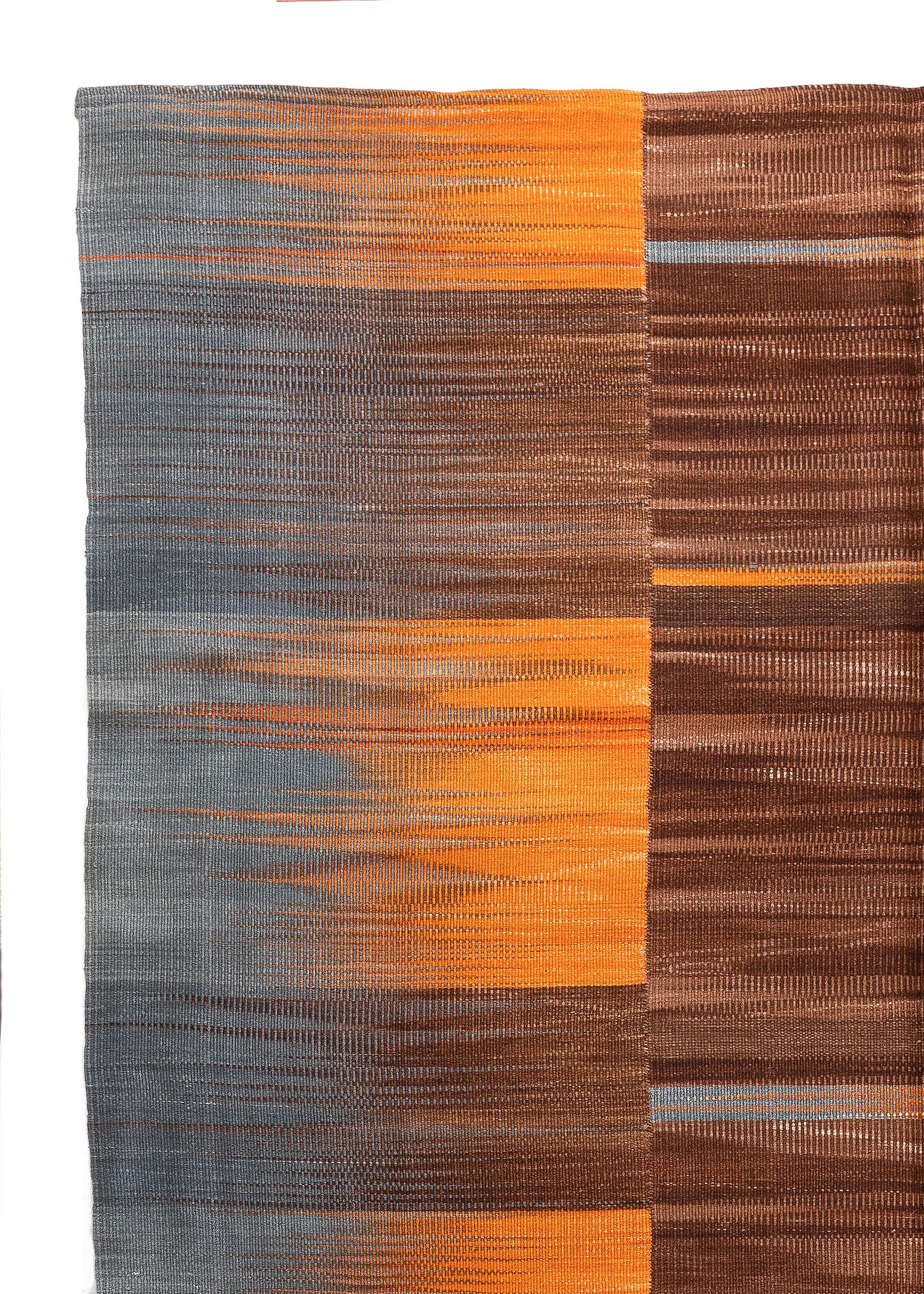 Wool 7'8'' x 10'9' New Turkish Kilim, Modern Double Sided Rug in Orange, Gray & Brown For Sale