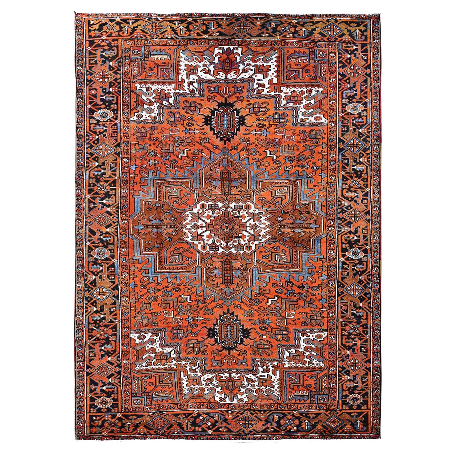 7'7"x10'7" Orange Vintage Persischer Heriz Medaillon Design Handgeknüpfter Wollteppich
