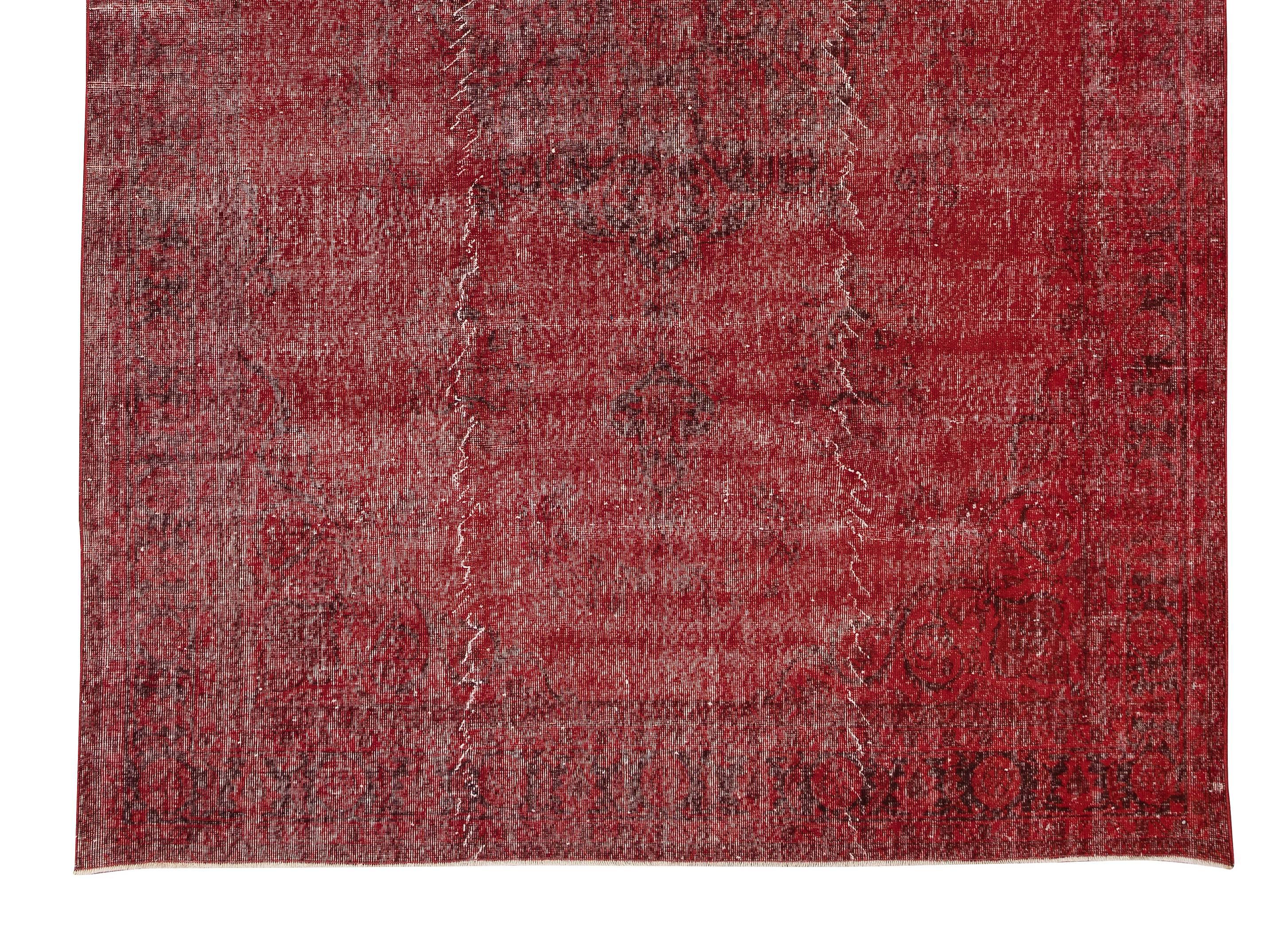 20th Century 7.7x11 Ft Hand Knotted Vintage Turkish Rug Over-Dyed in Red 4 Modern Interiors For Sale