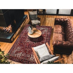 7'7"x10'9" Red Vintage Persian Heriz with Medallion Design Hand Knotted Wool Rug