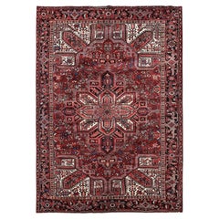 7'7"x10'9" Red Vintage Persian Heriz with Medallion Design Hand Knotted Wool Rug