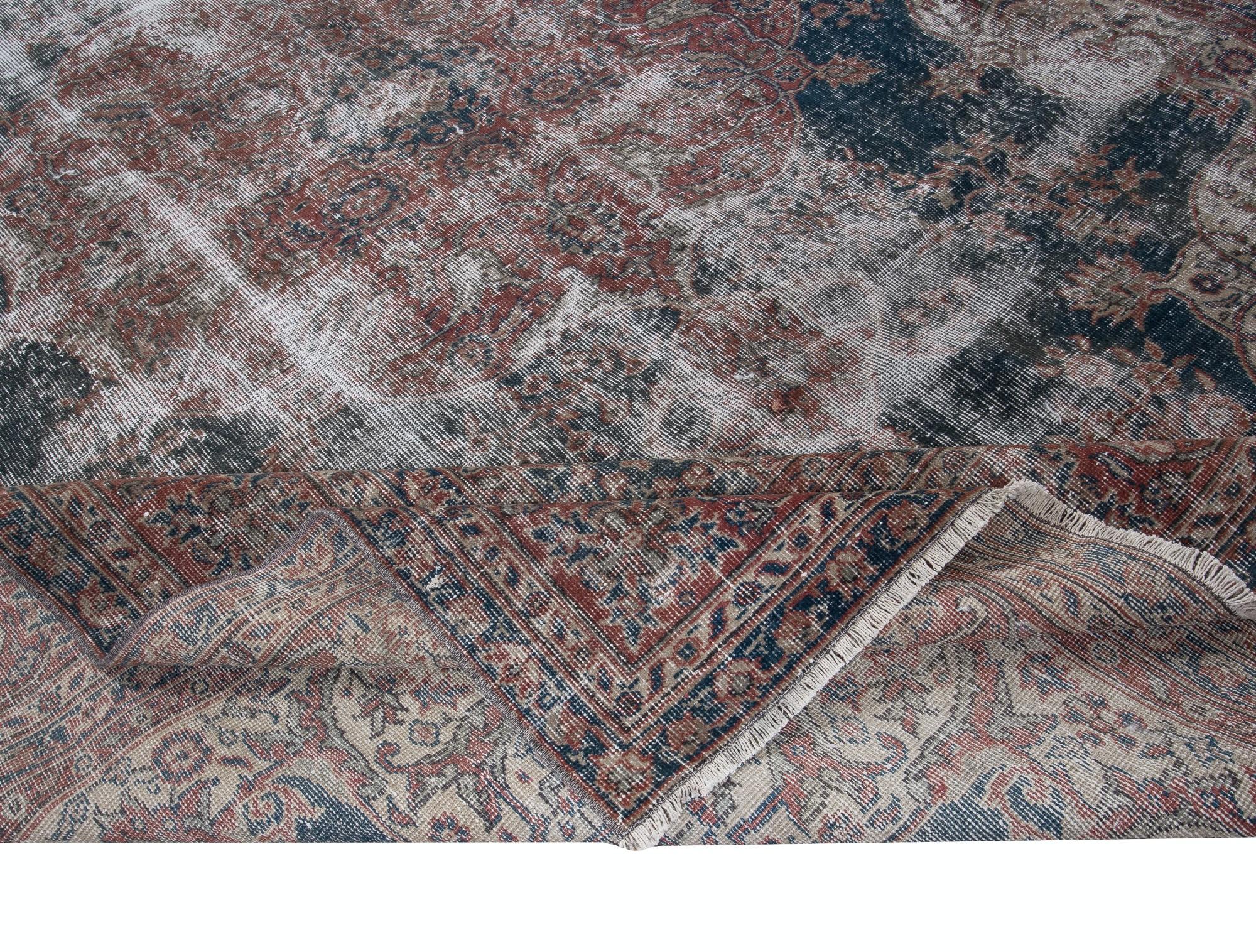 Tribal 7.7x11 Ft One of a Kind Hand Knotted Turkish Vintage Shabby Chic Large Area Rug For Sale