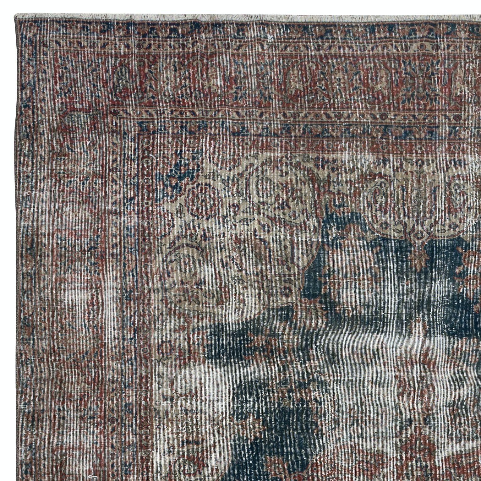 Hand-Knotted 7.7x11 Ft One of a Kind Hand Knotted Turkish Vintage Shabby Chic Large Area Rug For Sale