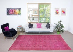 7.7x11.2 Ft Vintage Turkish Wool Area Rug Overdyed in Pink for Modern Interiors