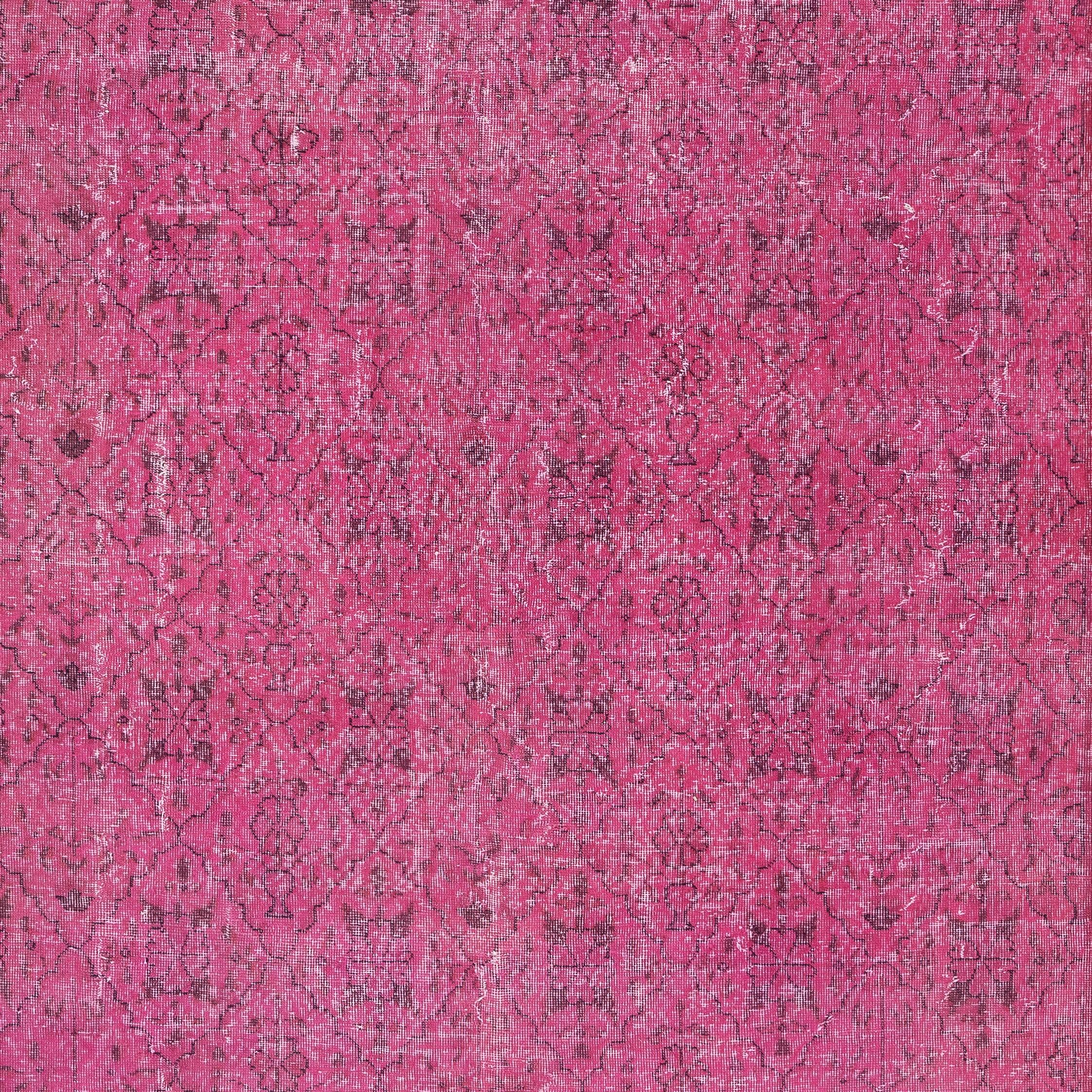 7.7x11.2 Ft Vintage Türkische Wolle Bereich Teppich Overdyed in Rosa für moderne Interieurs (Handgeknüpft) im Angebot