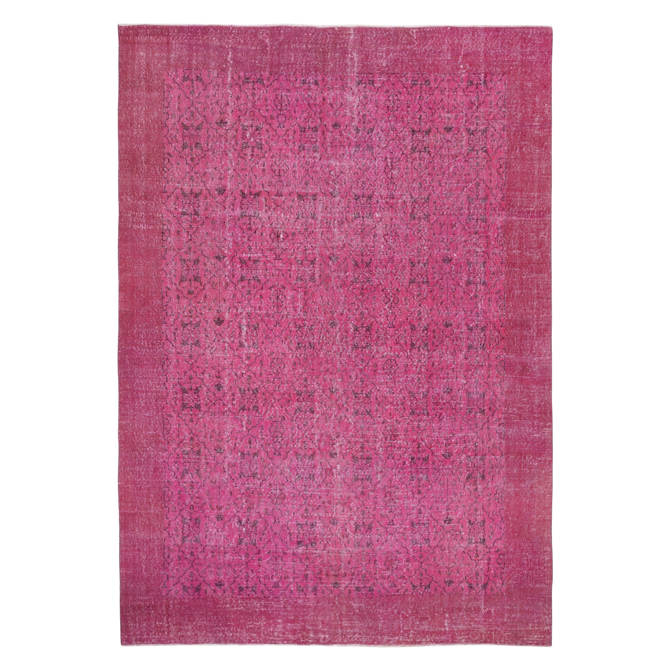 7.7x11.2 Ft Vintage Türkische Wolle Bereich Teppich Overdyed in Rosa für moderne Interieurs