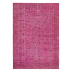 7.7x11.2 Ft Vintage Türkische Wolle Bereich Teppich Overdyed in Rosa für moderne Interieurs