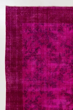 Vintage Turkish Rug with Floral Design Re-Dyed in Fuschia Pink Color