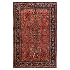 7'7"x11'9" Red Antique Zoroastrian Sarouk Wool Hand Knotted Clean & Soft Rug