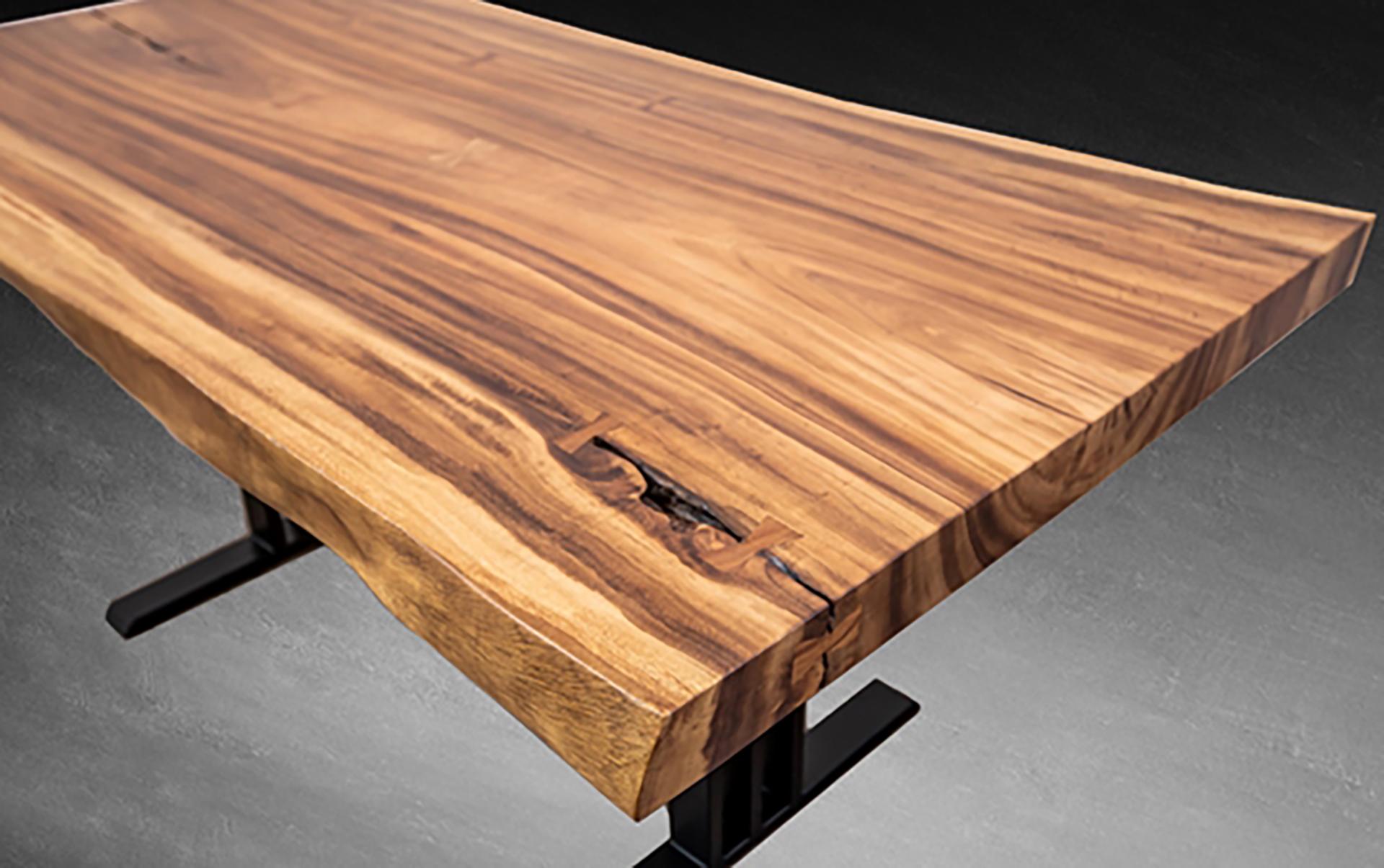 Thai Acacia Live Edge Limited Edition Slab Table in Smooth Natural Acacia For Sale