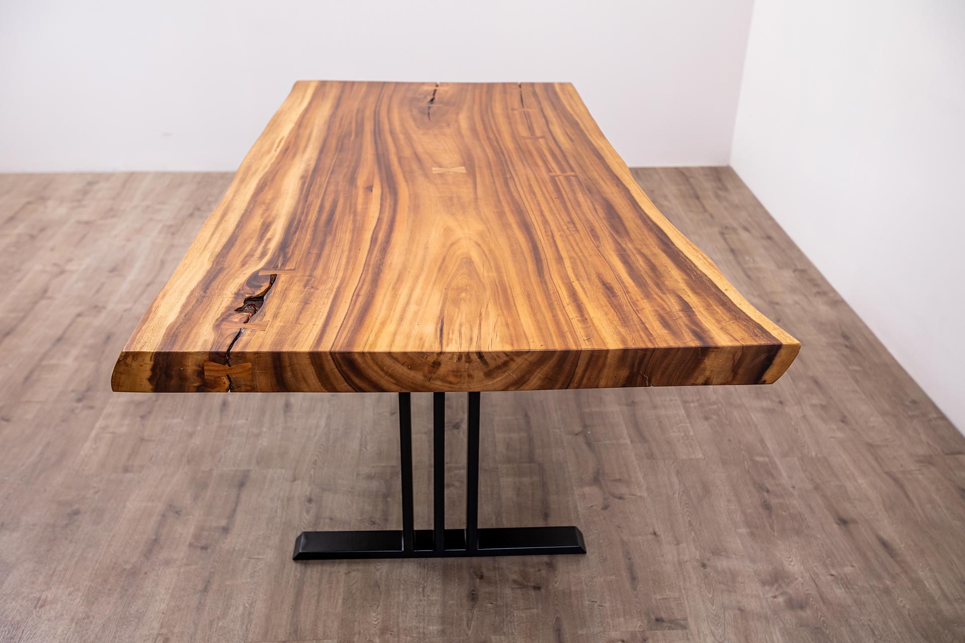 Hand-Crafted Acacia Live Edge Limited Edition Slab Table in Smooth Natural Acacia For Sale