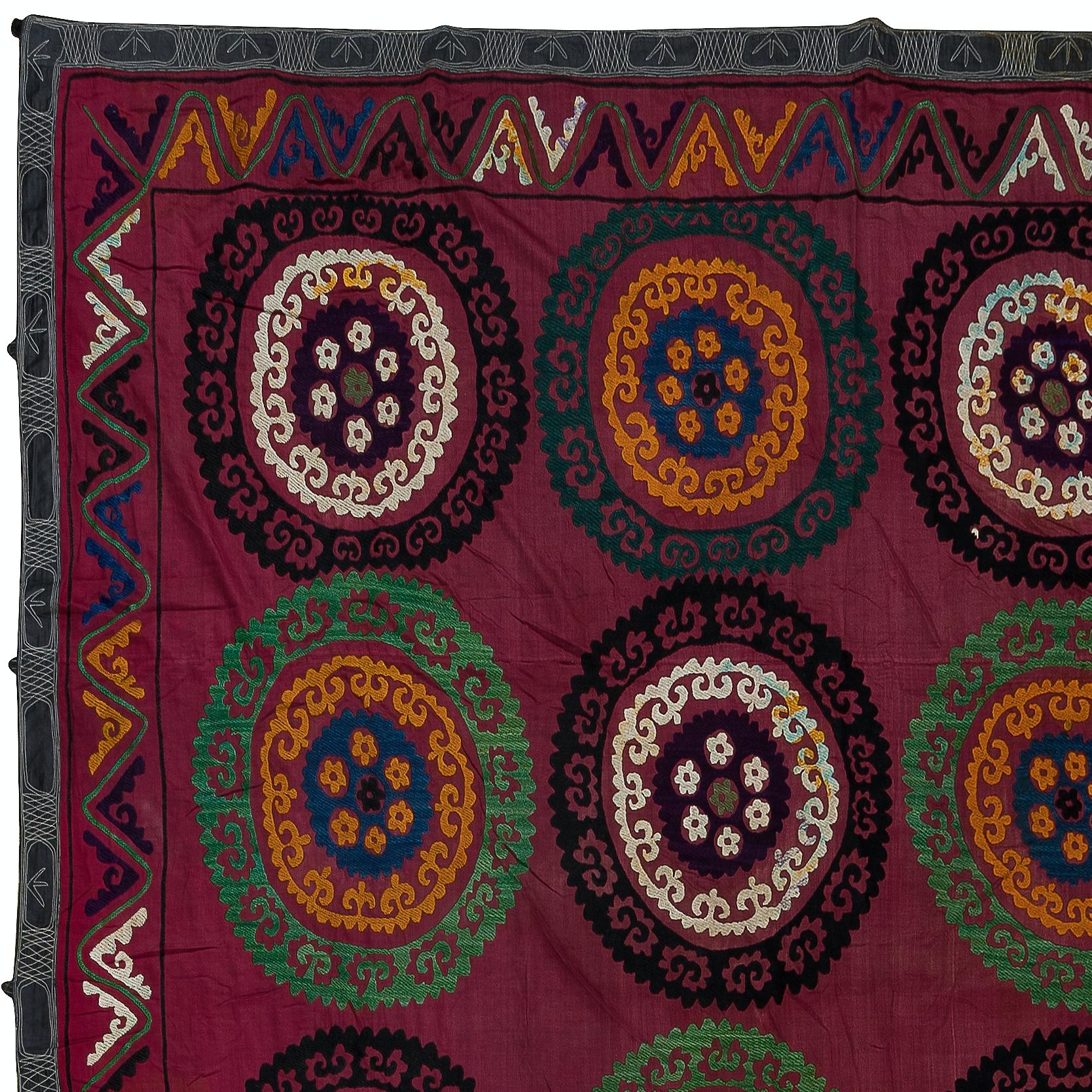 Suzani, a Central Asian term for a specific type of needlework, is also the broader name for the hugely popular decorative pieces of textile that feature this needlework in vivid colors with bold, expressive floral and botanical designs, natural