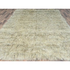 7'7"x9'10" Gray Undyed Natural Wool Hand Knotted Shag Flokati Greek Style Rug