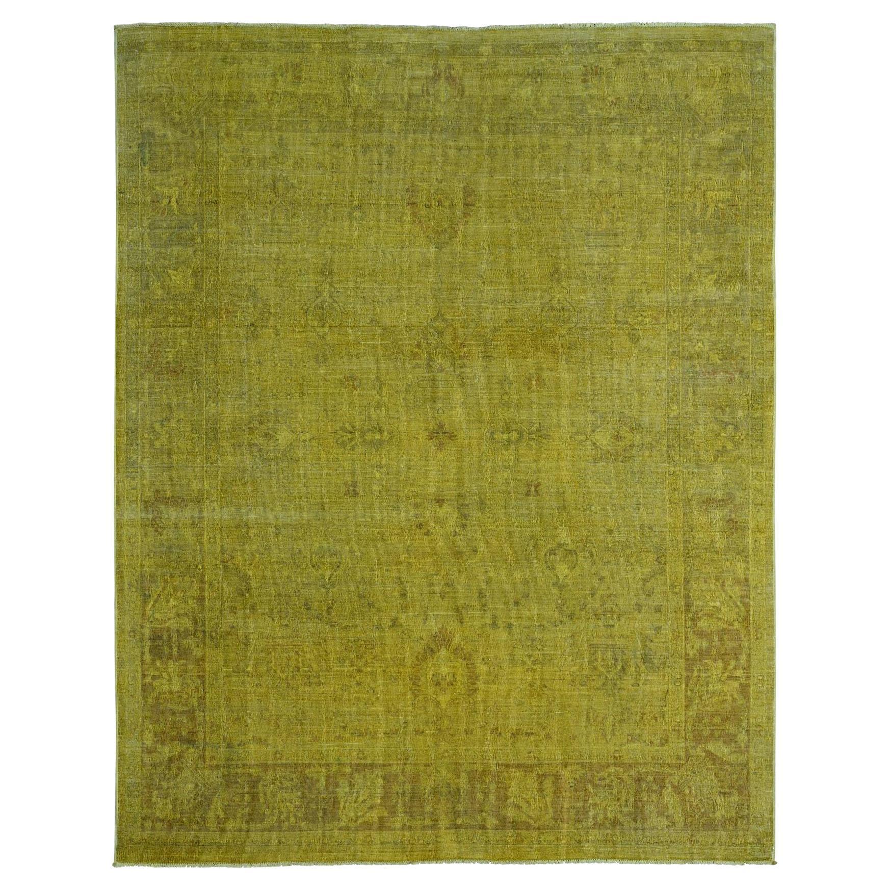 7
7 "x9
7" Golden Yellow Overdyed Zero Pile Tribal Design Handgeknüpfter Wollteppich