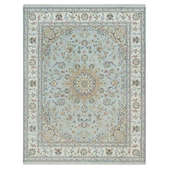 7'7 "x9'9" Blu 250 KPSI Nain con motivo floreale 100% lana annodato a mano Rugs