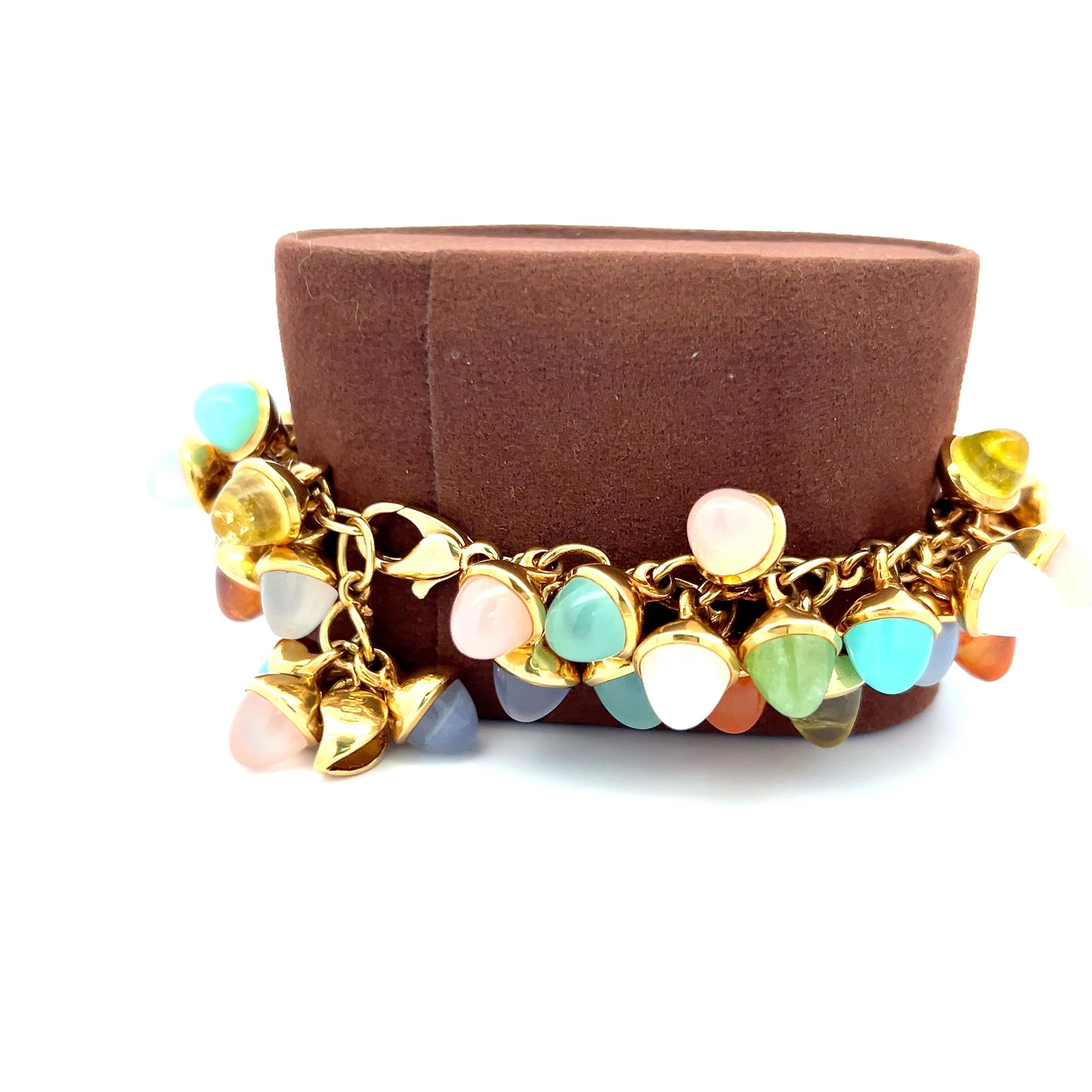 7.8-9.1MM Multi Gems 18 Karat Gelbgold Link Armband und Ohrringe im Angebot 7