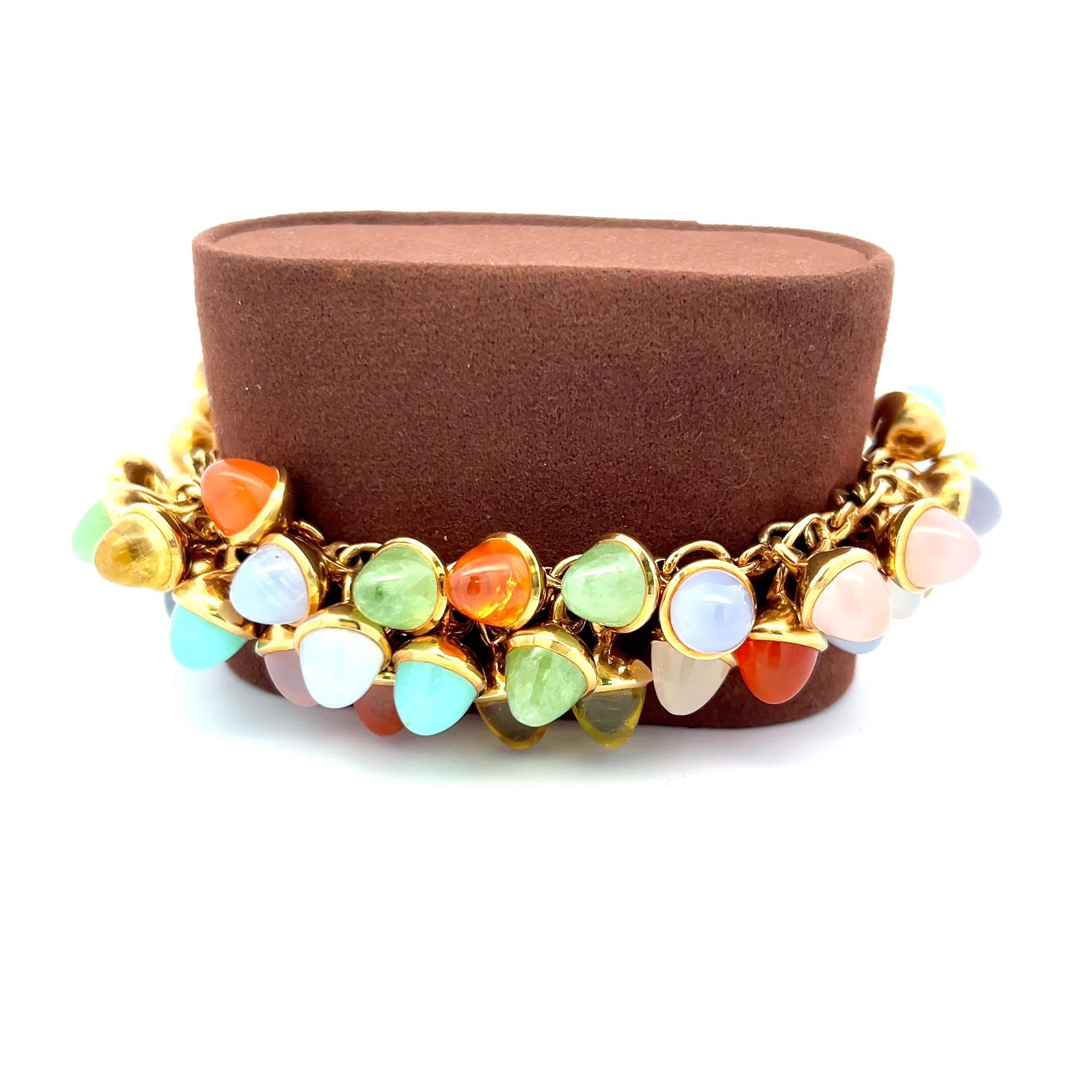 7.8-9.1MM Multi Gems 18 Karat Gelbgold Link Armband und Ohrringe im Angebot 9