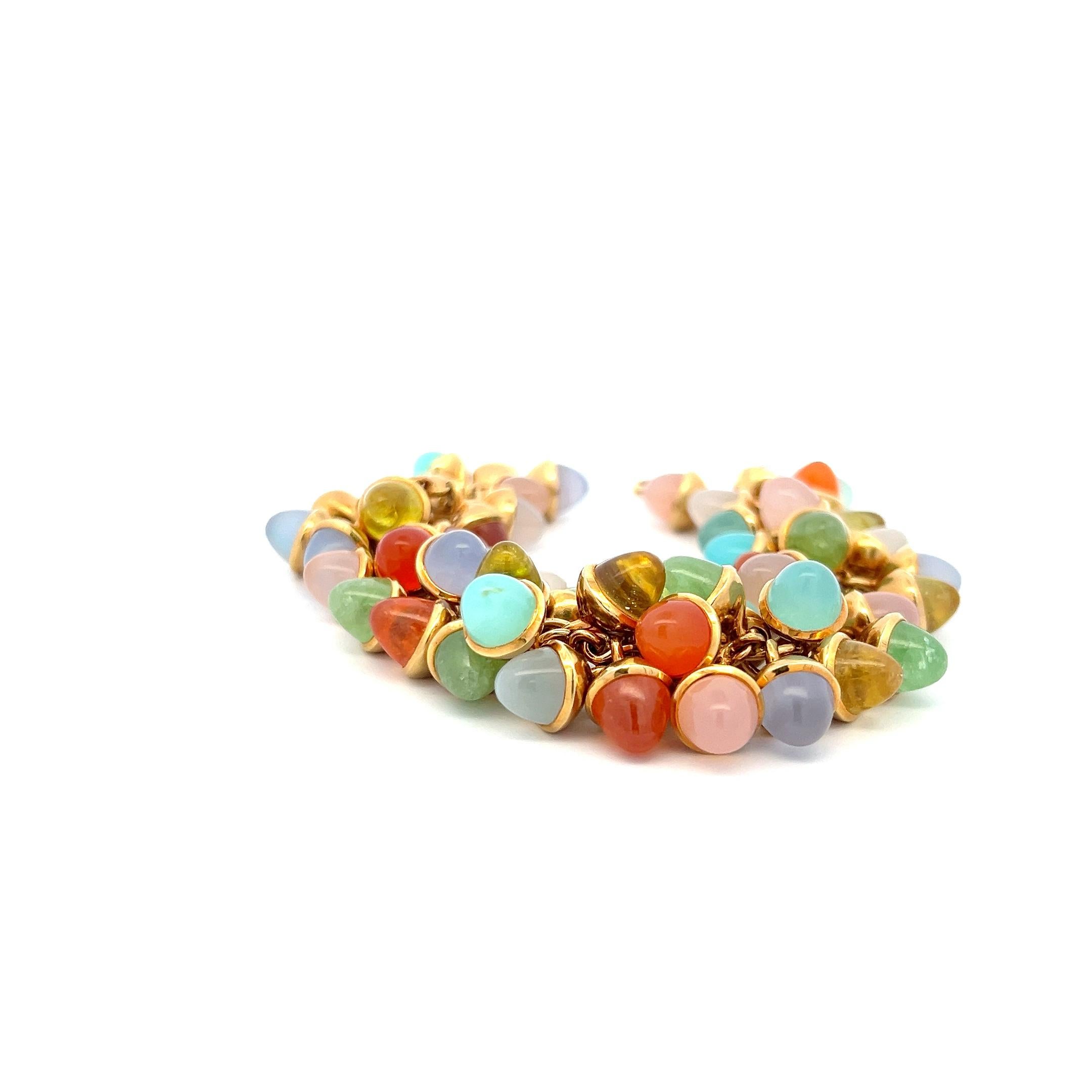 7.8-9.1MM Multi Gems 18 Karat Gelbgold Link Armband und Ohrringe im Angebot 10